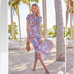 Floral Blue and Red Maxi Dress